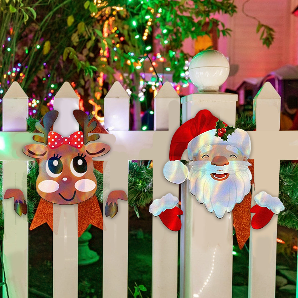 Christmas Fence Peeker Decoration Peeking Santa Claus Elk Garden Yard Decorations