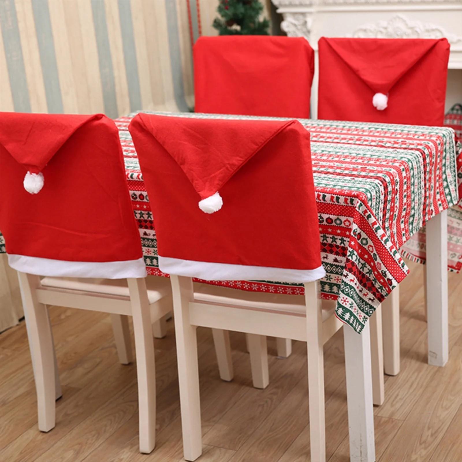 4pcs 12pcs Christmas Chair Covers Santa Hat Chair Covers