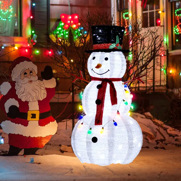 4FT Lighted Snowman Christmas Yard Decorations, Pre-lit Pull Up Snowman With 100 White LEDs