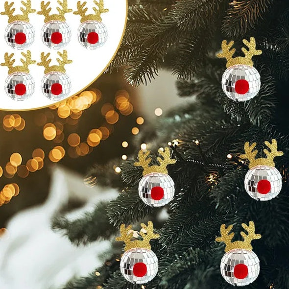 5PCS Disco Mirror Elk Horn Christmas Ball Silvery Xmas Tree Decoration