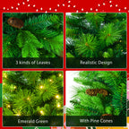 6 Feet Long Grass Green Christmas Tree, Big Branch Pine Tree, Pre-Installed Lighting Set