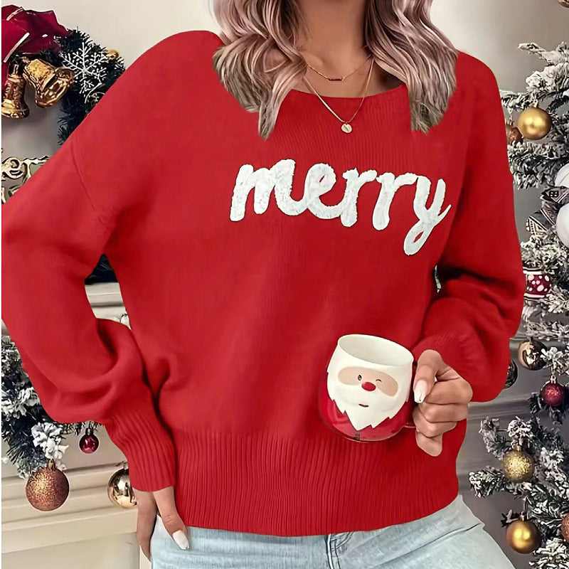 Knitted Women Crew Neck Christmas Sweater