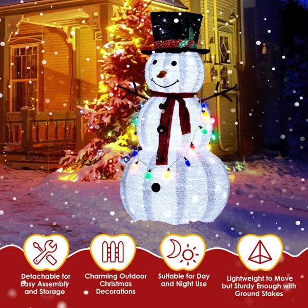 4FT Lighted Snowman Christmas Yard Decorations, Pre-lit Pull Up Snowman With 100 White LEDs