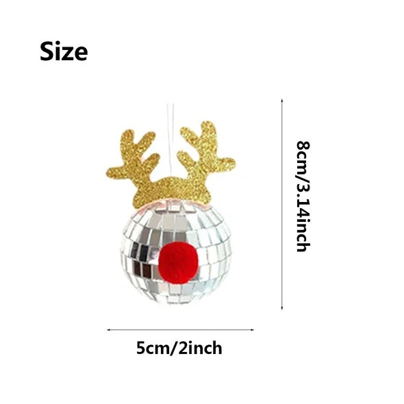 5PCS Disco Mirror Elk Horn Christmas Ball Silvery Xmas Tree Decoration