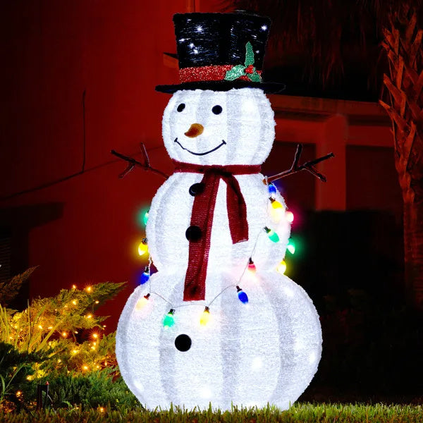 4FT Lighted Snowman Christmas Yard Decorations, Pre-lit Pull Up Snowman With 100 White LEDs