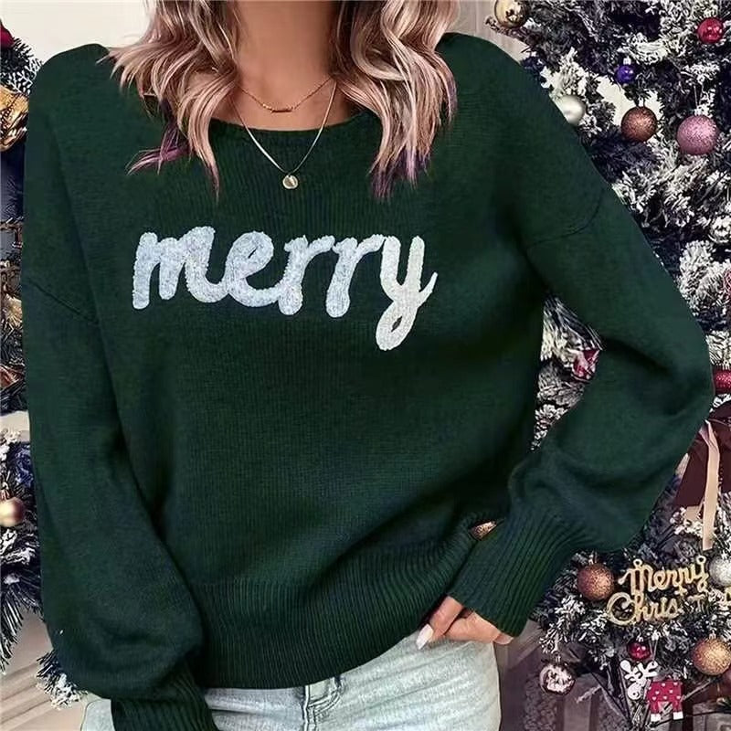 Knitted Women Crew Neck Christmas Sweater