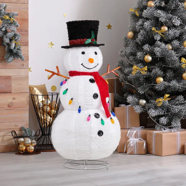 4FT Lighted Snowman Christmas Yard Decorations, Pre-lit Pull Up Snowman With 100 White LEDs