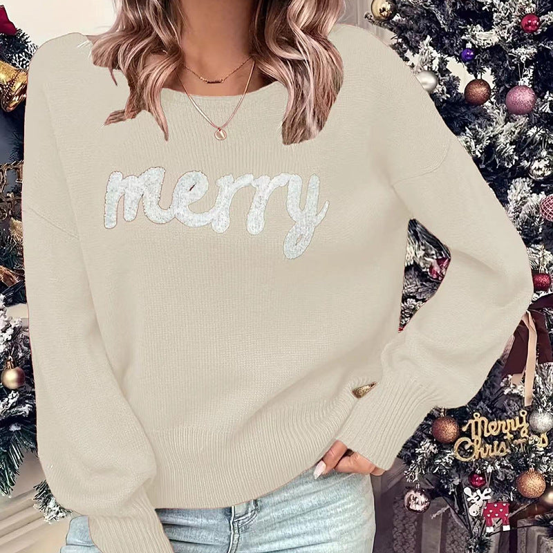 Knitted Women Crew Neck Christmas Sweater