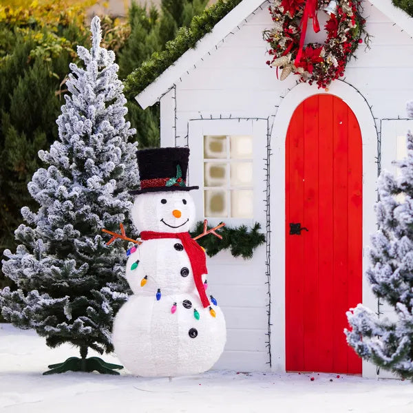 4FT Lighted Snowman Christmas Yard Decorations, Pre-lit Pull Up Snowman With 100 White LEDs