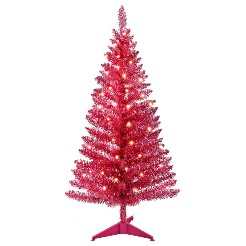 4 Ft Red Artificial Christmas Tree With 50 Lights And 112 Branch