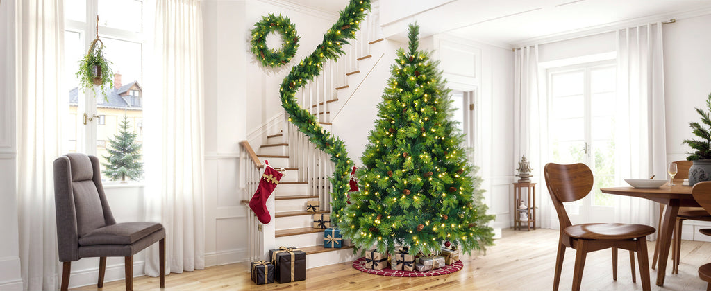 6 Feet Long Grass Green Christmas Tree, Big Branch Pine Tree, Pre-Installed Lighting Set