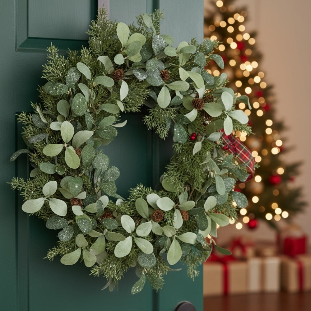 24in Christmas Wreath Foliage Cedar With Pinecone & Berry Accents Artificial Plants Garland