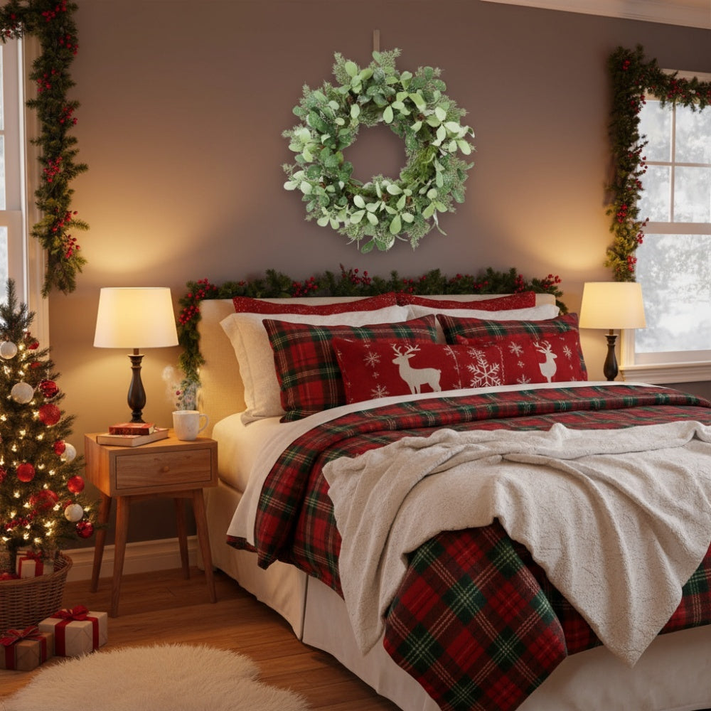 24in Christmas Wreath Foliage Cedar With Pinecone & Berry Accents Artificial Plants Garland