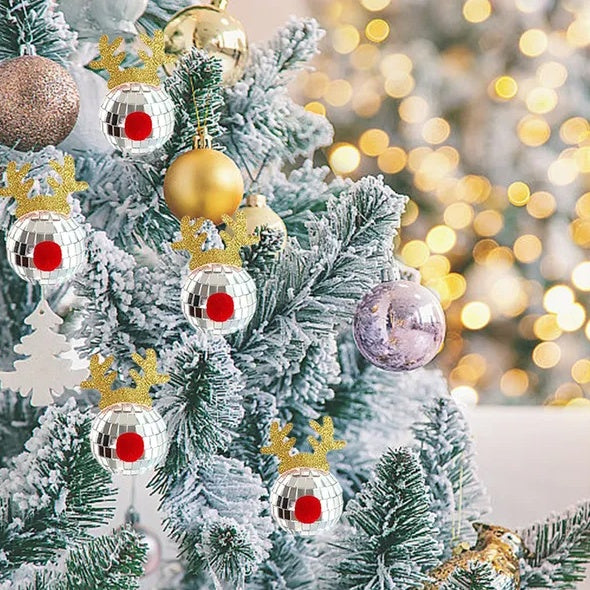 5PCS Disco Mirror Elk Horn Christmas Ball Silvery Xmas Tree Decoration