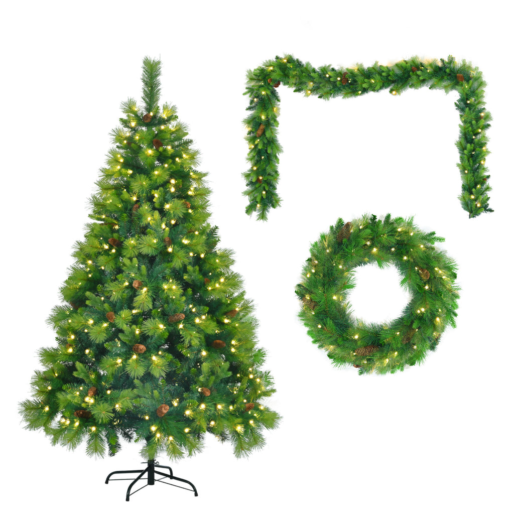 6 Feet Long Grass Green Christmas Tree, Big Branch Pine Tree, Pre-Installed Lighting Set