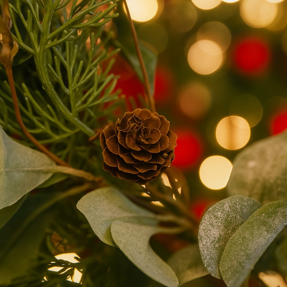 24in Christmas Wreath Foliage Cedar With Pinecone & Berry Accents Artificial Plants Garland
