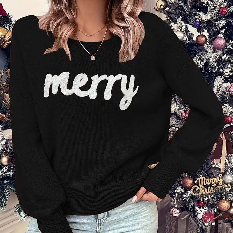 Knitted Women Crew Neck Christmas Sweater