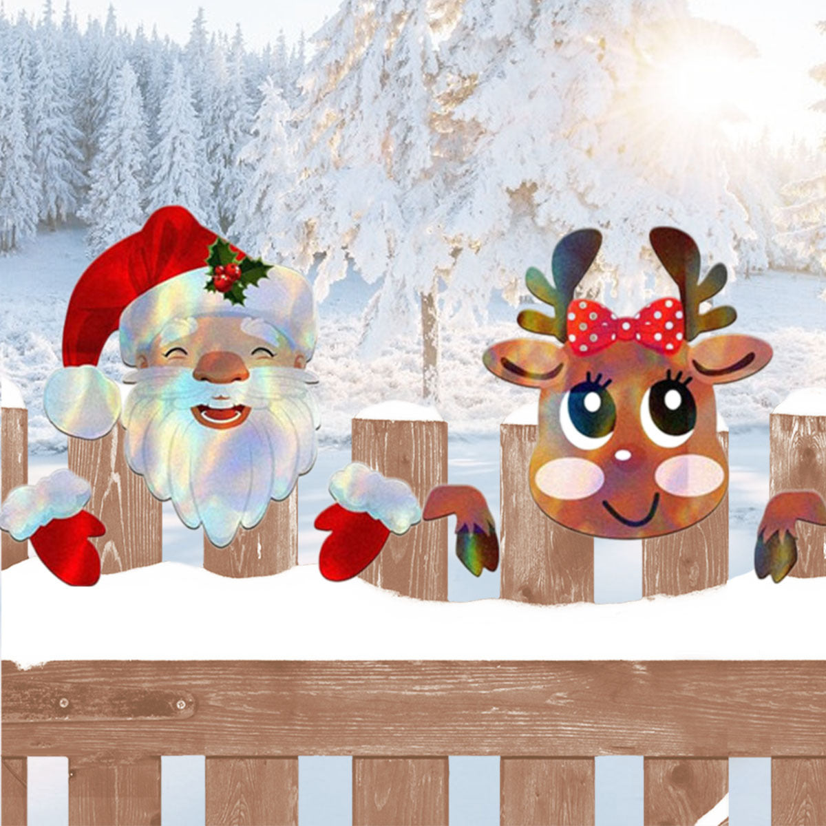 Christmas Fence Peeker Decoration Peeking Santa Claus Elk Garden Yard Decorations