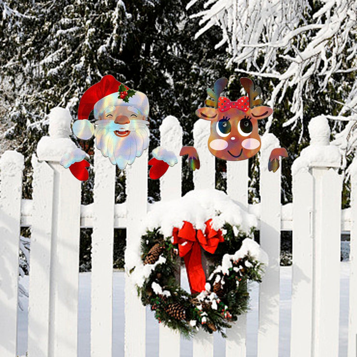 Christmas Fence Peeker Decoration Peeking Santa Claus Elk Garden Yard Decorations