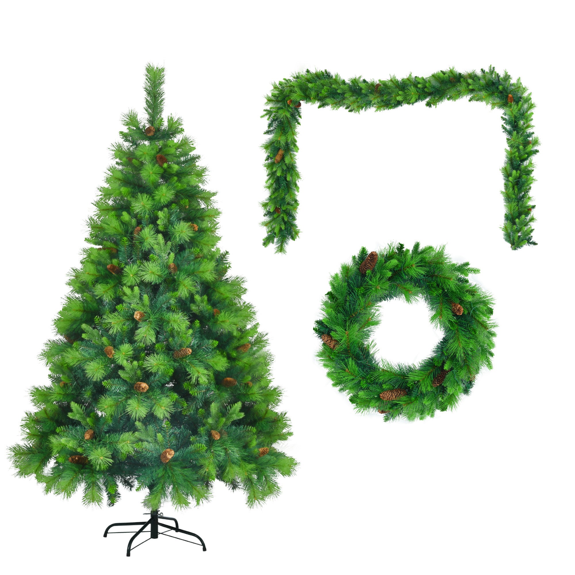 6 Feet Long Grass Green Christmas Tree, Big Branch Pine Tree, Pre-Installed Lighting Set
