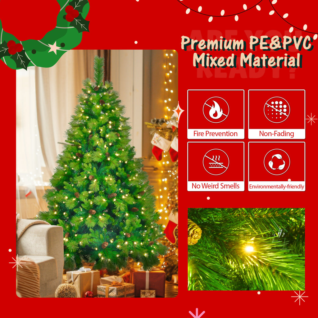 6 Feet Long Grass Green Christmas Tree, Big Branch Pine Tree, Pre-Installed Lighting Set